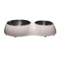 Catit Stainless Steel Double Diner Bowl - White - 2 x 9.5cm